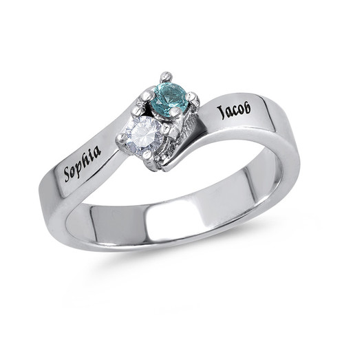 Two Birthstone Ring with Engraving
