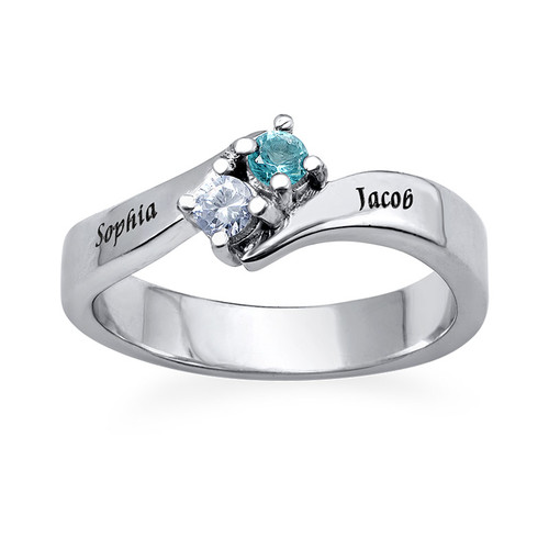 Two Birthstone Ring with Engraving