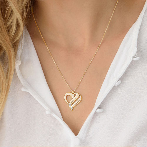 Two Hearts Forever One Necklace Gold Plated with Diamonds