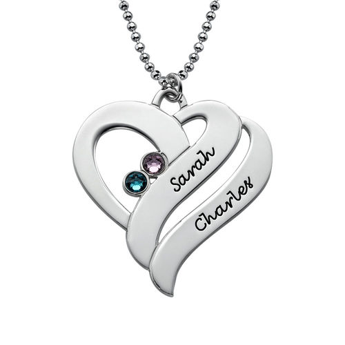 Two Hearts Forever One Necklace with Birthstones