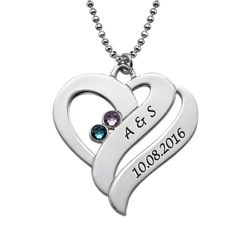 Two Hearts Forever One Necklace with Birthstones