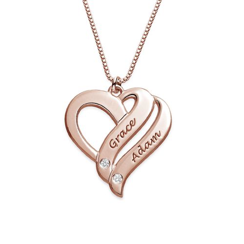 Two Hearts Forever One Rose Gold Plated with Diamonds Necklace