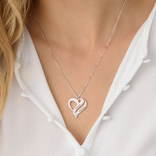 Two Hearts Forever One Rose Gold Plated with Diamonds Necklace