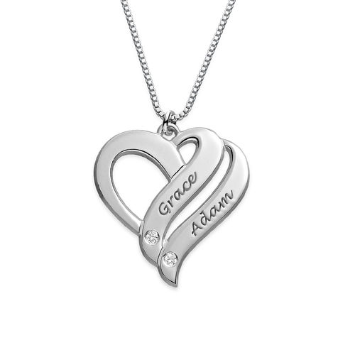 Two Hearts Forever One Sterling Silver Diamond Necklace