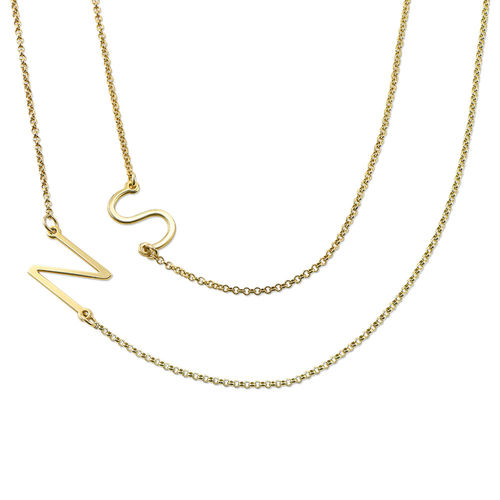 Two Sideways Initial Necklaces in 18k Gold Plating