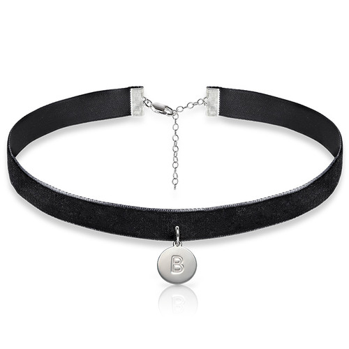 Velvet Choker Necklace with Initial Charm