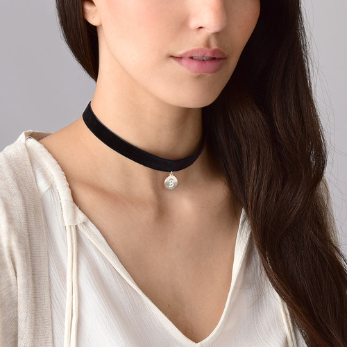 Velvet Choker Necklace with Initial Charm