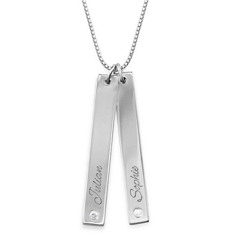 Vertical Bar Sterling Silver Diamond Necklace