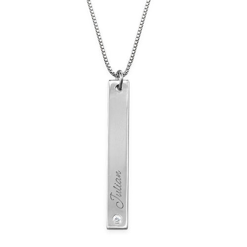 Vertical Bar Sterling Silver Diamond Necklace