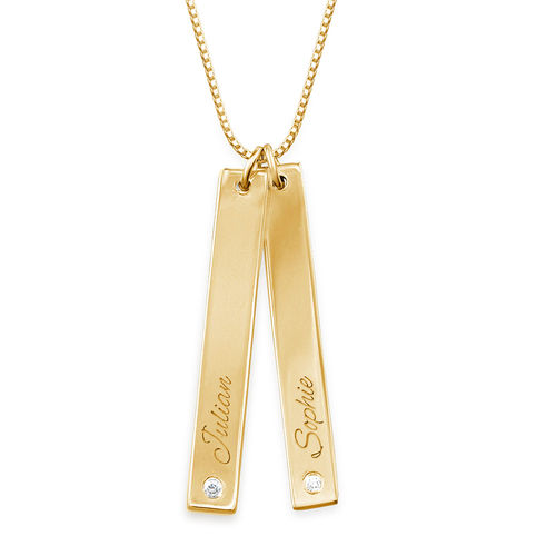 Vertical Bar Necklace Gold Plated with Diamond