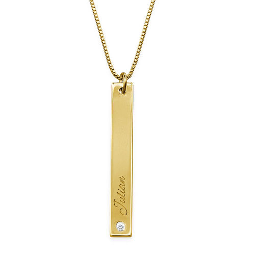 Vertical Bar Necklace Gold Plated with Diamond