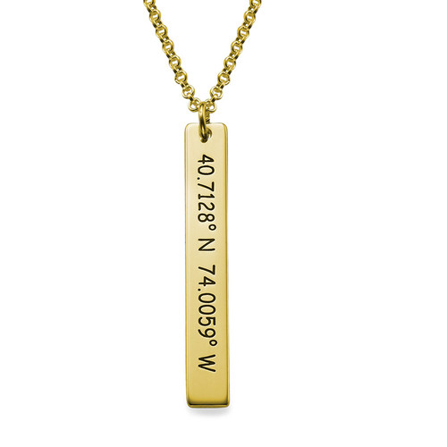 Vertical Bar Necklace with Coordinates in Gold Plating