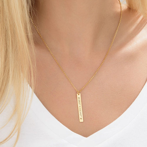 Vertical Bar Necklace with Coordinates in Gold Plating