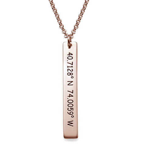 Vertical Bar Necklace with Coordinates in Rose Gold Plating