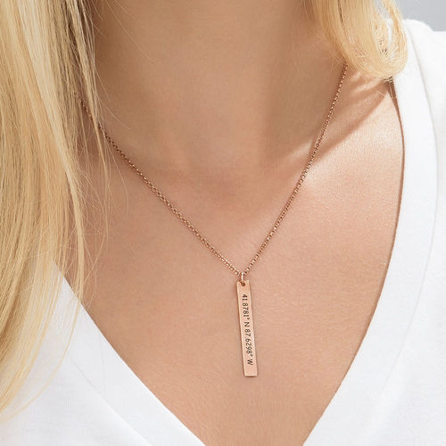 Vertical Bar Necklace with Coordinates in Rose Gold Plating