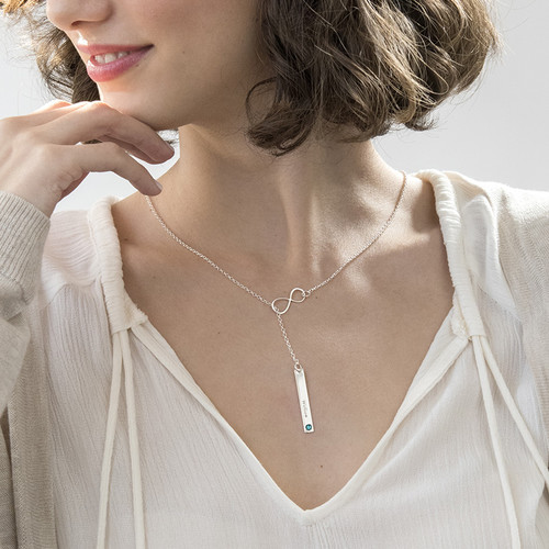 Vertical Bar Necklace with Infinity Charm