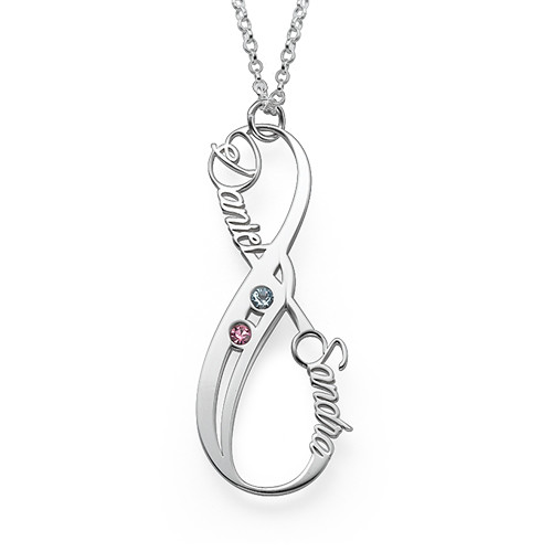 Vertical Infinity Name Necklace with Birthstones