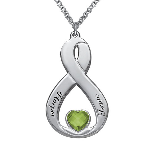 Vertical Infinity Necklace with Heart Shaped Birthstone