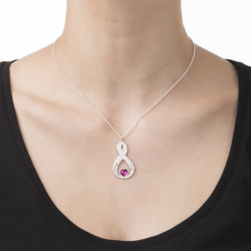 Vertical Infinity Necklace with Heart Shaped Birthstone