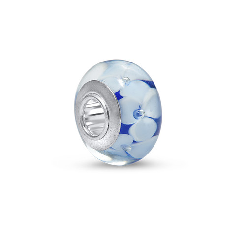 White & Blue Flowers Glass Bead