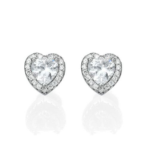 White Cubic Zirconia Heart Stud Earrings