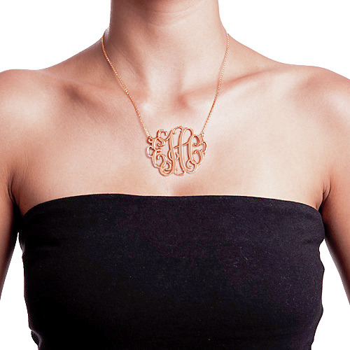 XXL Large Monogram Necklace in 18K Rose Gold Plated