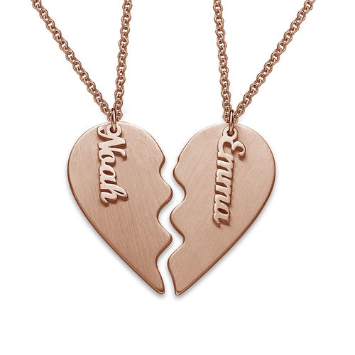 Personalized Couple Heart Necklace in Matte Rose Gold Plating