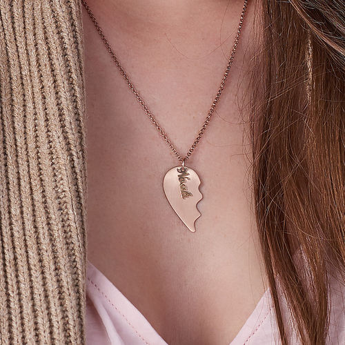 Personalized Couple Heart Necklace in Matte Rose Gold Plating