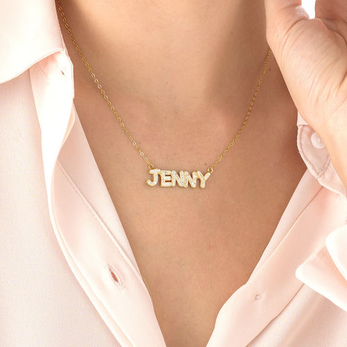 Name Necklace with Swarovski in Sterling Silver with Gold Plating