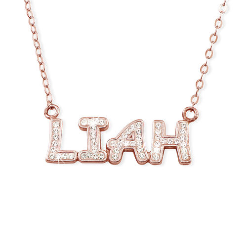 Name Necklace with Swarovski in Sterling Silver with Rose Gold Plating