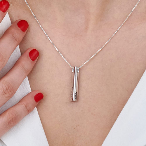 Heart Shaped 3D Bar Necklace- Sterling Silver