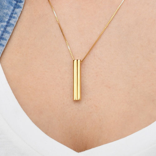 Heart Shaped 3D Bar Necklace- Gold Plated