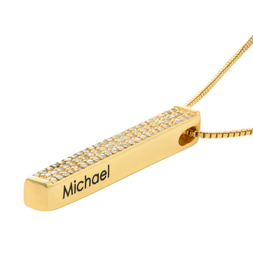 Vertical 3D Bar Necklace with Cubic Zirconia in Gold Plating