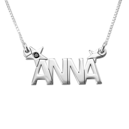 Star Name Necklace with Diamond in Silver