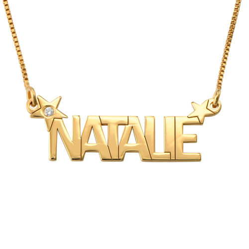 Star Name Necklace with Diamond in Gold Plating