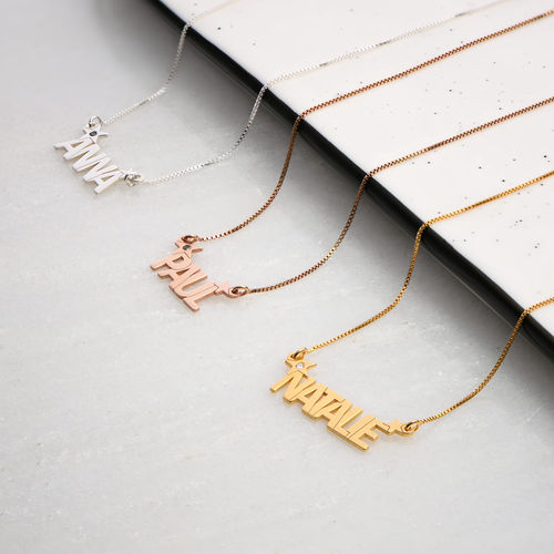 Star Name Necklace with Diamond in Gold Plating