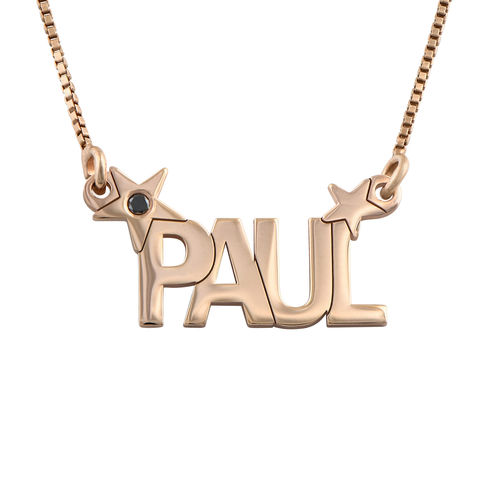 Star Name Necklace with Diamond in Rose Gold Plating