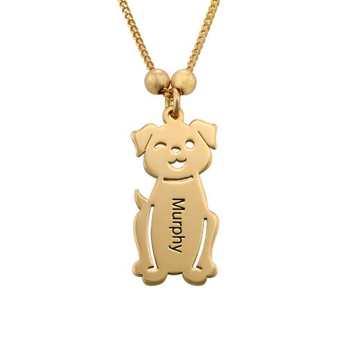 Engraved Kids Charm with Cat and Dog Charm Necklace in Gold Plating