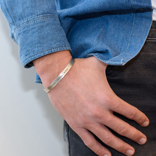 Engraved Men Cuff Bracelet in Silver