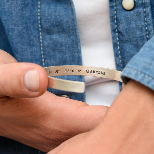 Engraved Men Cuff Bracelet in Silver