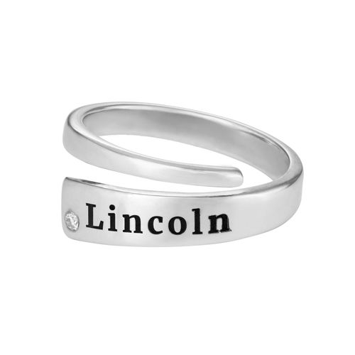 Custom Wrap Name Ring with Cubic Zirconia in Silver