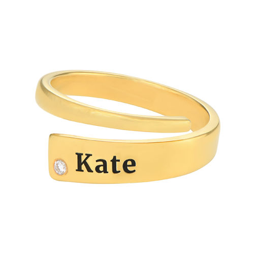 Custom Wrap Name Ring with Cubic Zirconia in Gold Plating