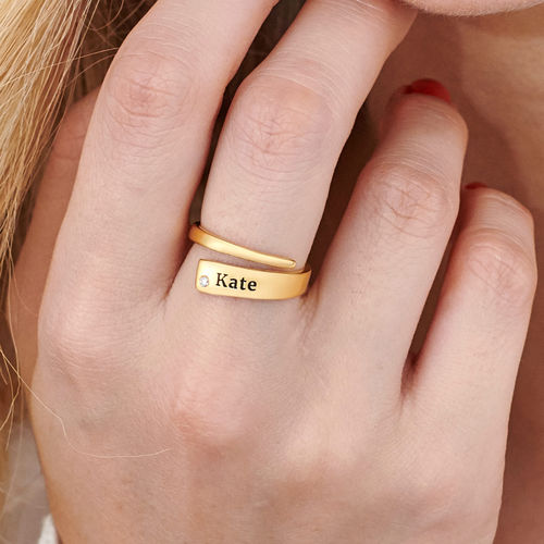 Custom Wrap Name Ring with Cubic Zirconia in Gold Plating