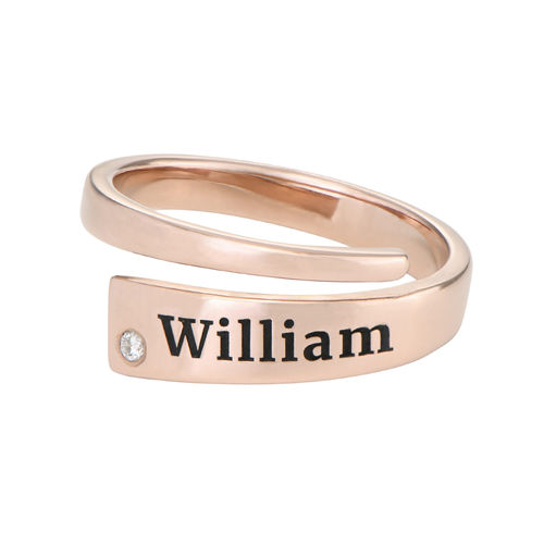 Custom Wrap Name Ring with Cubic Zirconia in Rose Gold Plating