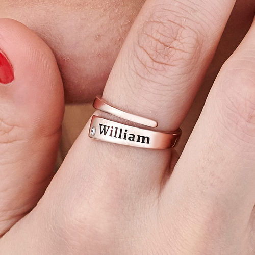 Custom Wrap Name Ring with Cubic Zirconia in Rose Gold Plating