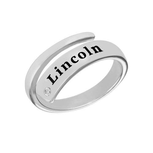 Custom Wrap Name Ring with Diamond in Silver