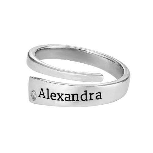 Custom Wrap Name Ring with Diamond in Silver