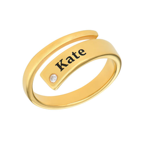 Custom Wrap Name Ring with Diamond in Gold Plating