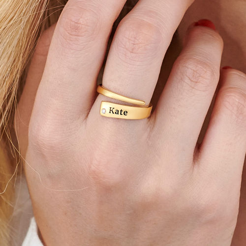 Custom Wrap Name Ring with Diamond in Gold Plating