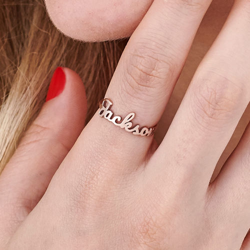 Script Name Ring in Rose Gold Plating